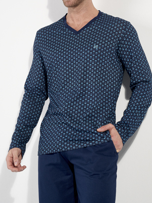 Пижама мужская HOM 40-3056 тёмно-синяя с принтом