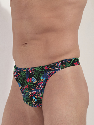 Стринги мужские HOM 40-3013 чёрные с цветным принтом