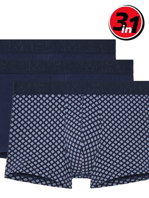 Комплект трусов-боксеров мужских HOM 40-3102 тёмно-синие + тёмно-синие с цветным принтом