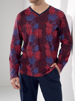 Пижама мужская HOM 40-3062 тёмно-синяя с цветочным принтом