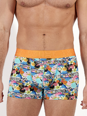 Трусы-боксеры мужские HOM 40-3045 с бирюзово-оранжевым цветочным принтом