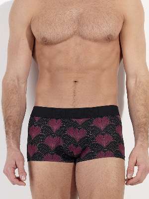 Трусы-хипсы мужские HOM 40-3091 чёрные с бордовым принтом