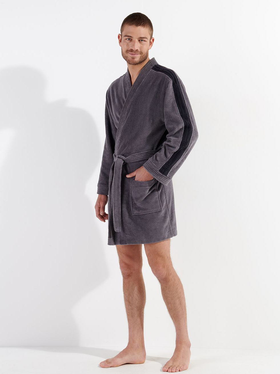 халат мужской короткий HOM 40-2726 серый