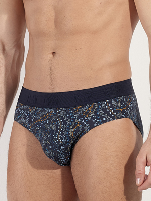 Трусы-брифы мужские HOM 40-3076 тёмно-синие с цветным принтом