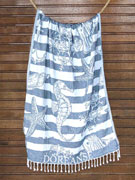 Пляжное полотенце (плед) Doreanse 827 с жаккардовым бело-голубым рисунком