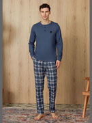 Пижама мужская Doreanse 4774 цвета деним с брюками в клетку