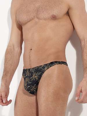 Стринги мужские HOM 40-3094 чёрные с камуфляжным принтом