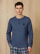 Пижама мужская Doreanse 4774 цвета деним с брюками в клетку