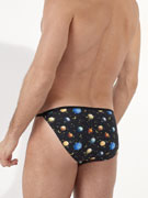 Трусы-танга мужские HOM 40-3043 чёрные с цветным принтом