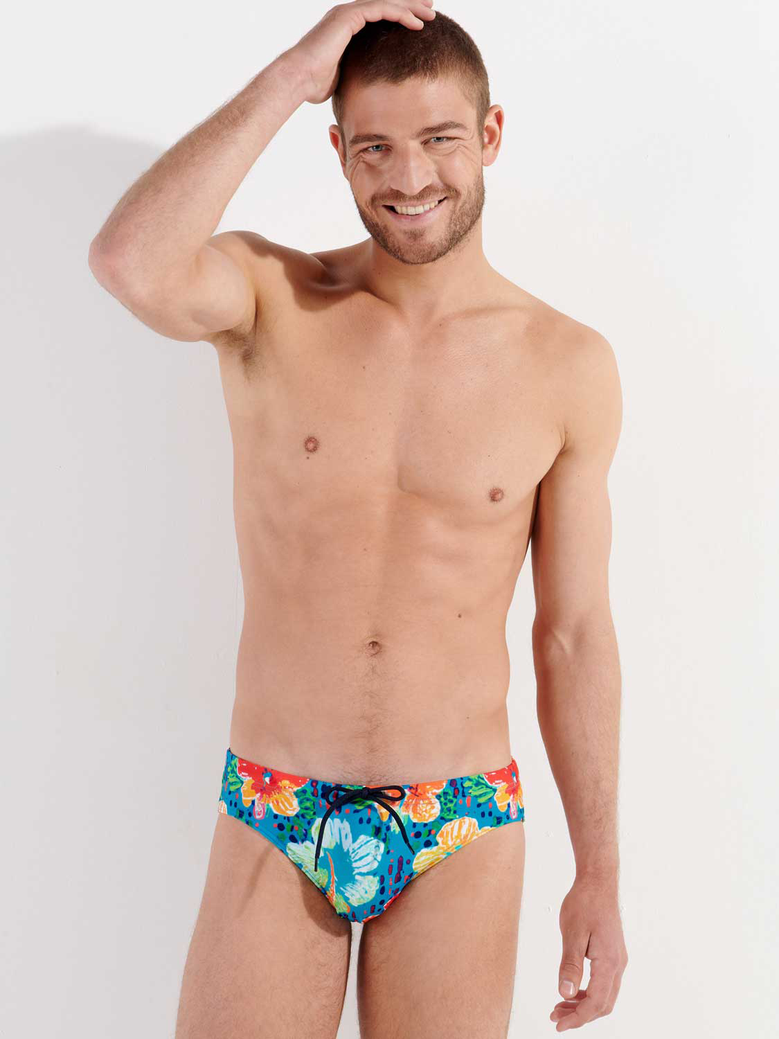 Плавки-брифы мужские HOM 40-2761 бирюзовые с цветным принтом
