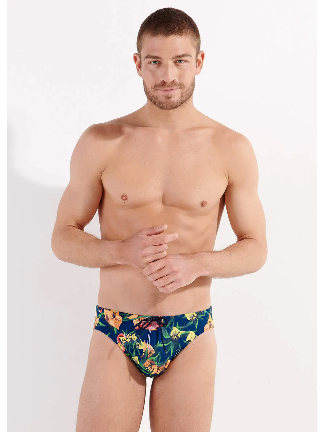 Плавки-брифы мужские HOM 40-2764 тёмно-синие с цветным принтом