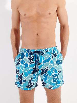 Пляжные шорты мужские HOM 40-2743 с бирюзово-голубым принтом