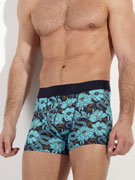 Трусы-боксеры мужские HOM 40-3045 тёмно-синие с бирюзовым цветочным принтом