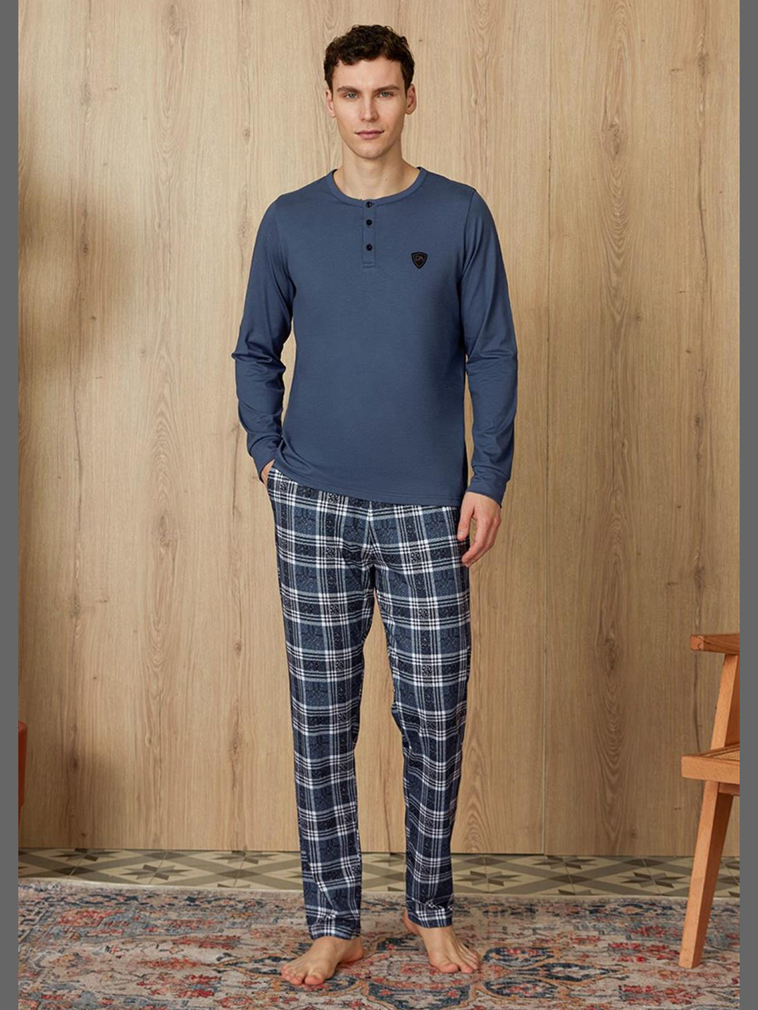 Пижама мужская Doreanse 4774 цвета деним с брюками в клетку