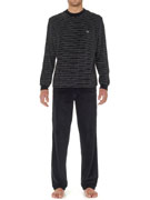 пижама мужская велюровая HOM 40-2619 чёрная в тонкую белую полоску