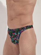 Стринги мужские HOM 40-3013 чёрные с цветным принтом