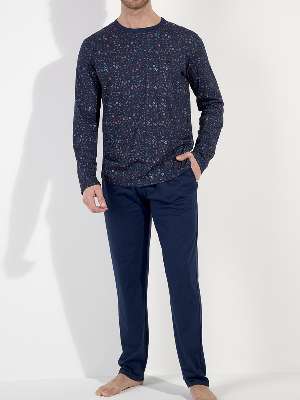 Пижама мужская HOM 40-3060 тёмно-синяя с цветочным принтом