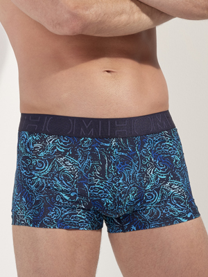 Трусы-хипсы мужские HOM 40-3011 тёмно-синие с цветным принтом