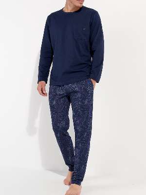 Пижама мужская HOM 40-2943 тёмно-синяя с принтом