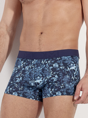 Трусы-боксеры мужские HOM 40-3087 тёмно-синие с растительным принтом